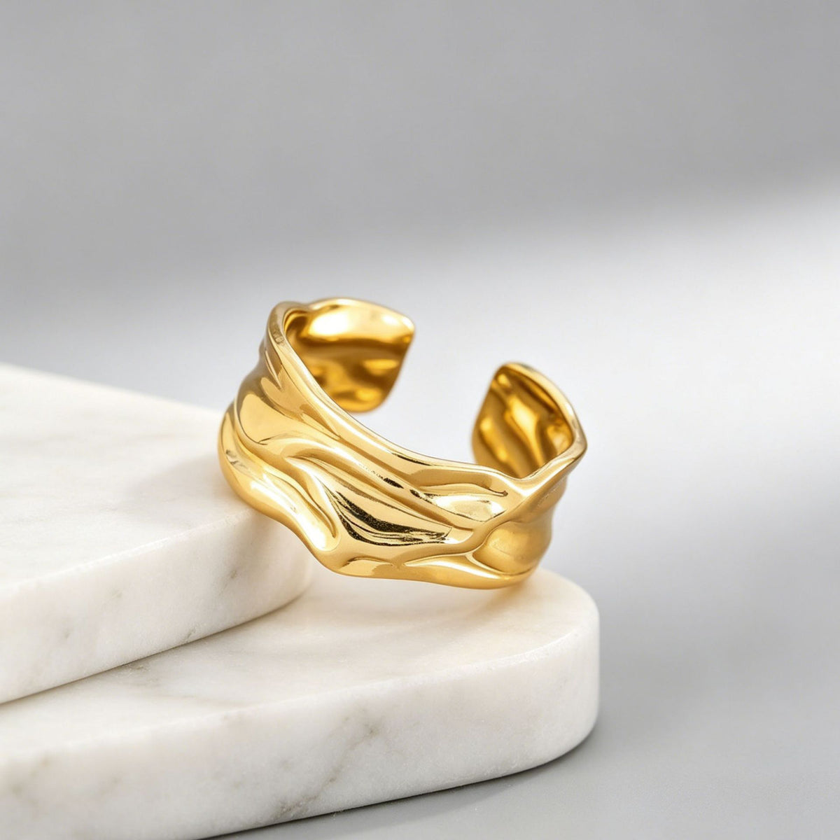 Steel Textured Wave Ring
