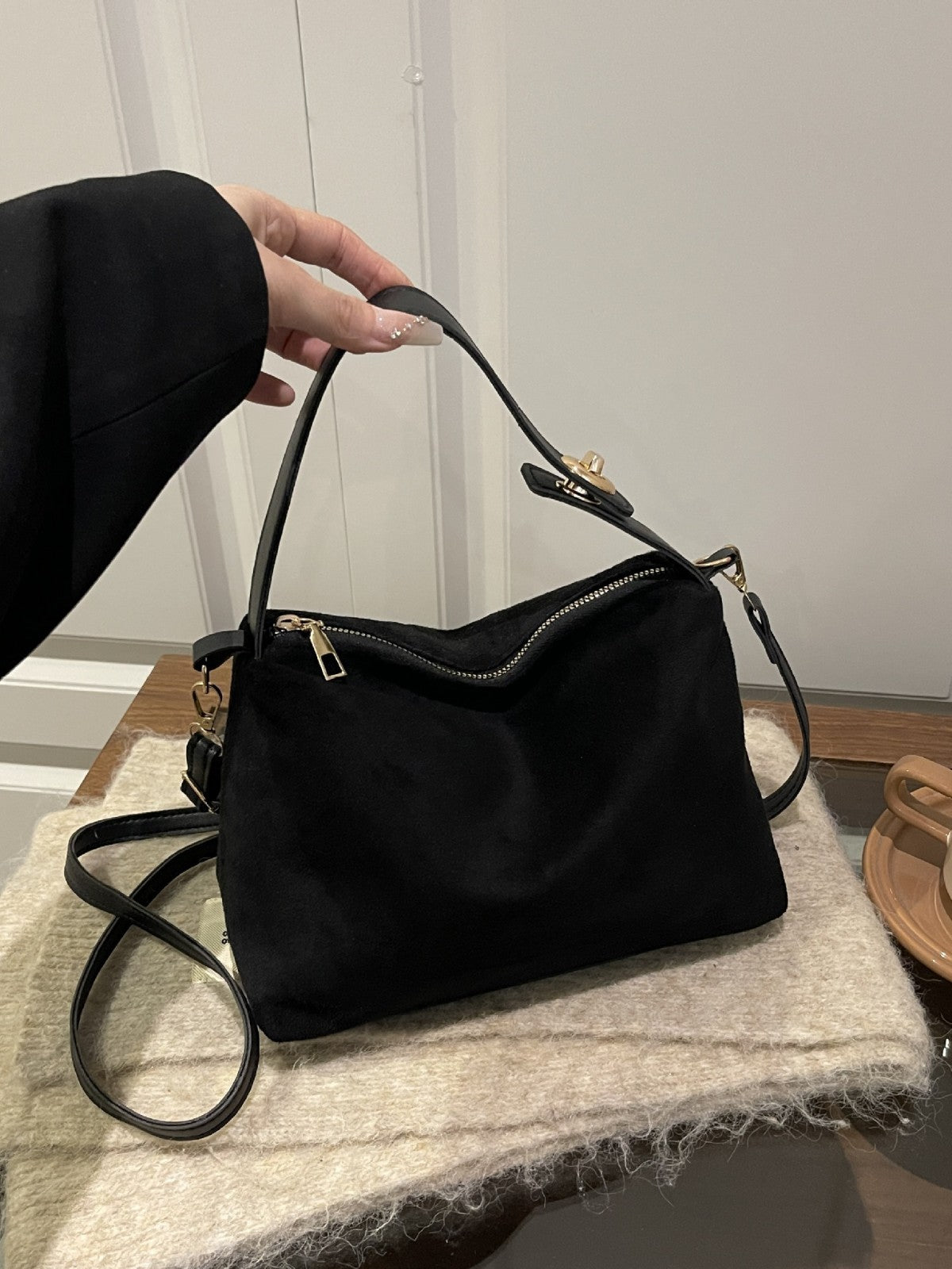 Suede-Effect Crossbody Bag