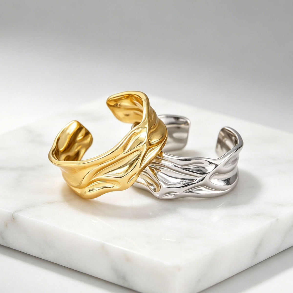 Steel Textured Wave Ring