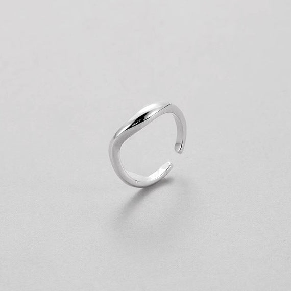 Slim Stackable Wave Ring in platinum tone