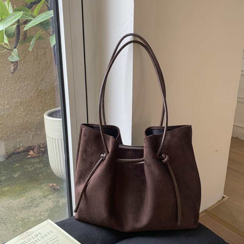 Suede-Effect Bucket Shoulder Bag