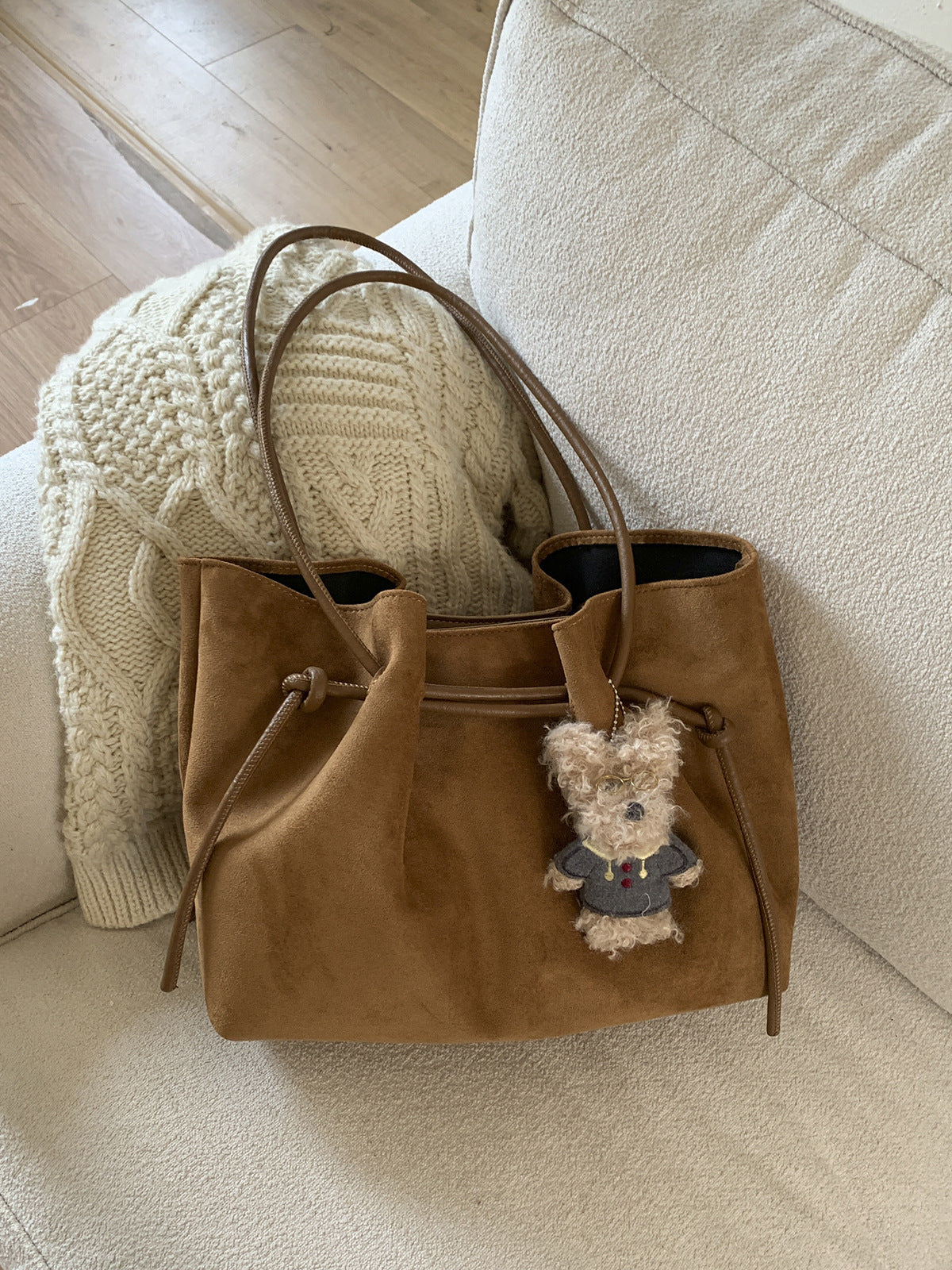 Suede-Effect Bucket Shoulder Bag