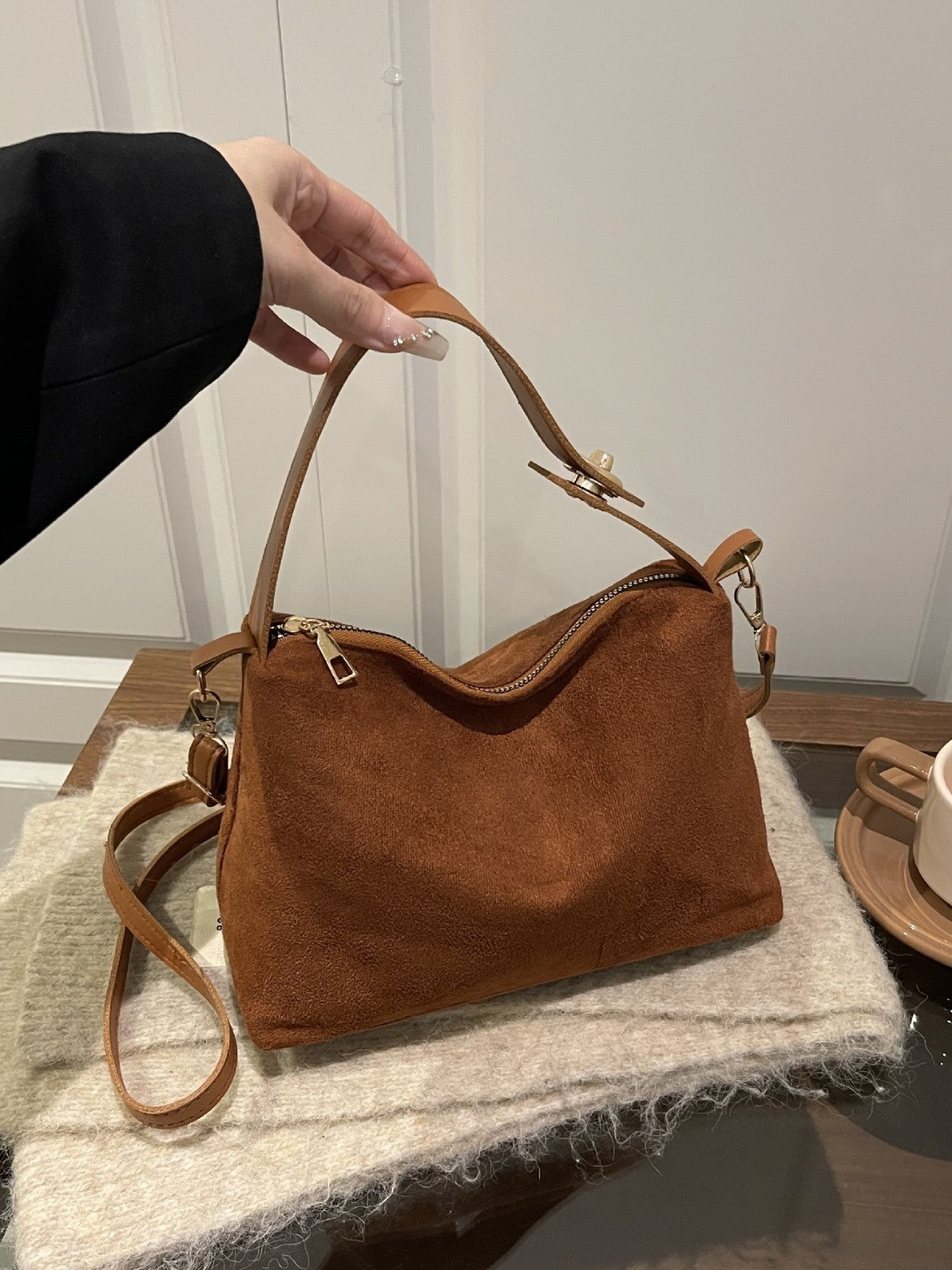 Suede-Effect Crossbody Bag