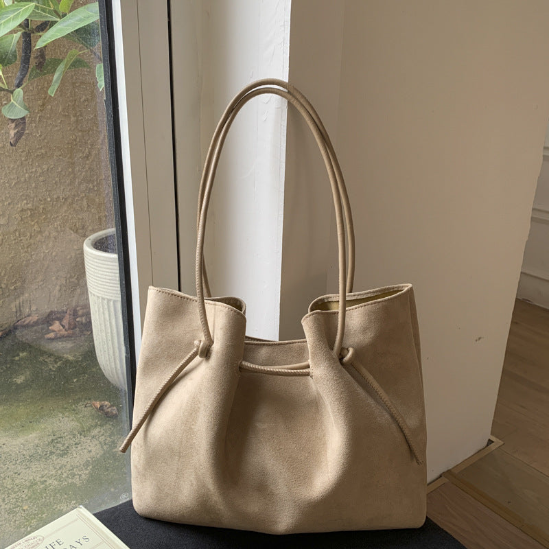 Suede-Effect Bucket Shoulder Bag in khaki