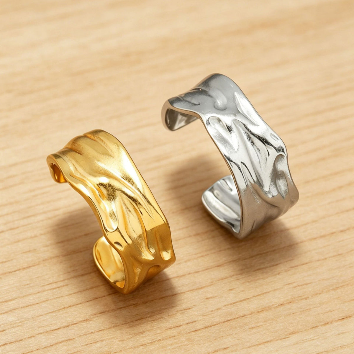 Steel Textured Wave Ring