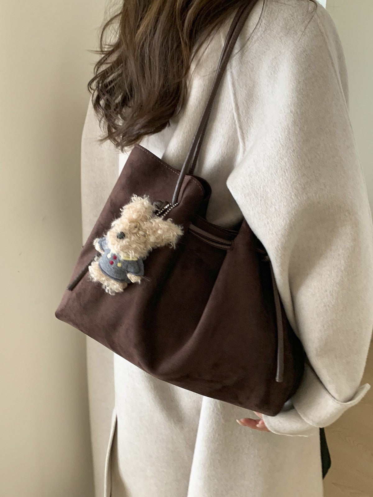 Suede-Effect Bucket Shoulder Bag