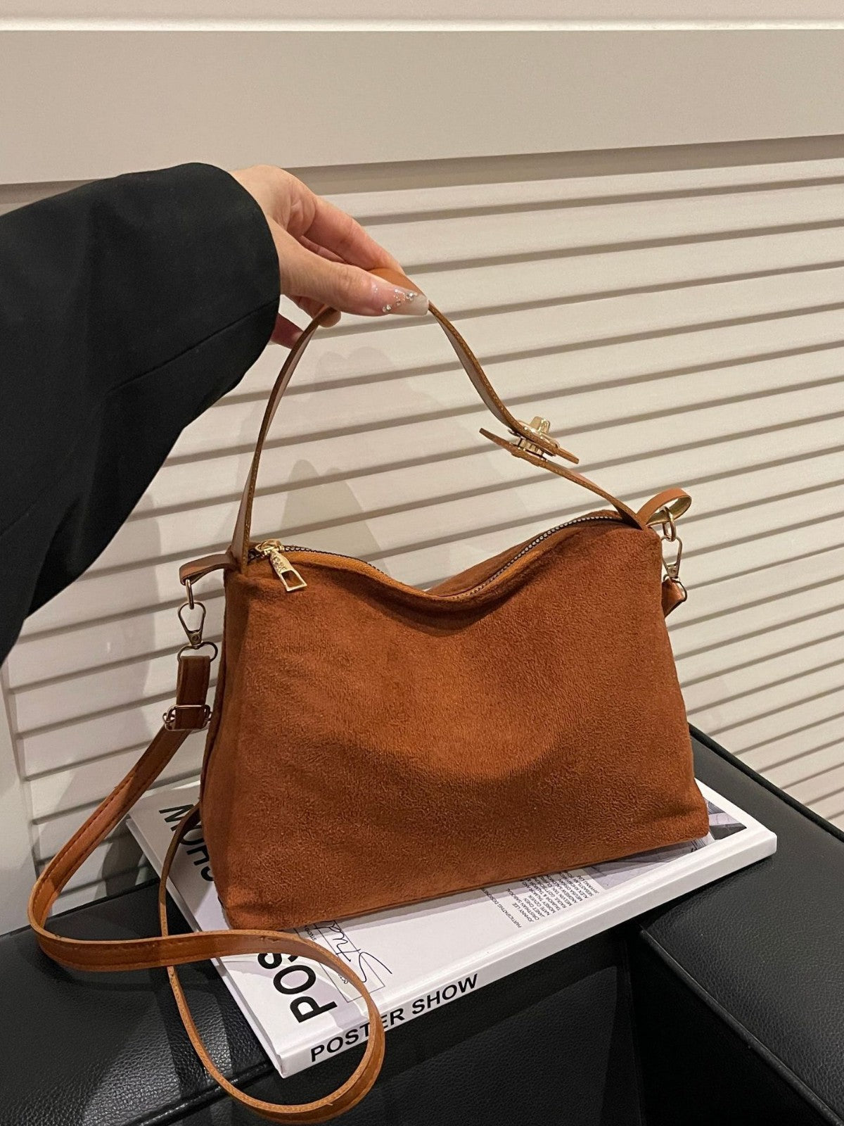 Suede-Effect Crossbody Bag