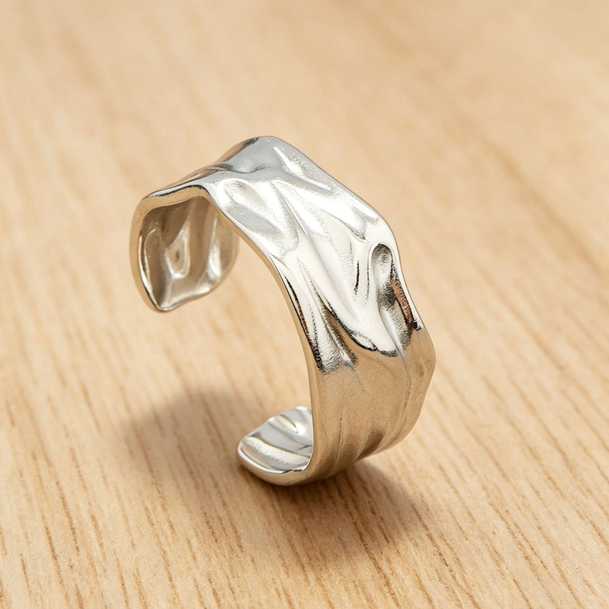 Steel Textured Wave Ring
